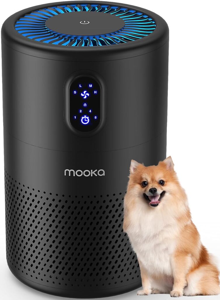 MOOKA Air Purifiers for Home Large Room up to 1076ft², H13 True HEPA Air Filter Cleaner, Odor Eliminator, Remove Smoke Dust Pollen Pet Dander, Night Light(Available for California)